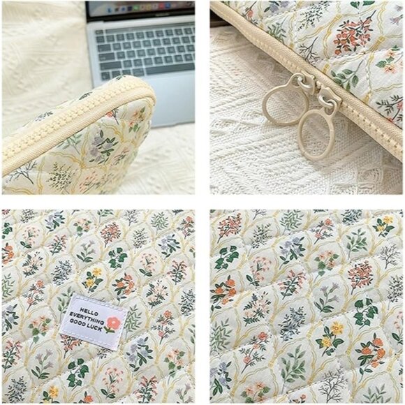 Floral Quilted iPad Case 11" Soft Zipper Tablet Sleeve Cosmetic Bag Multipurpose - Picture 5 of 10